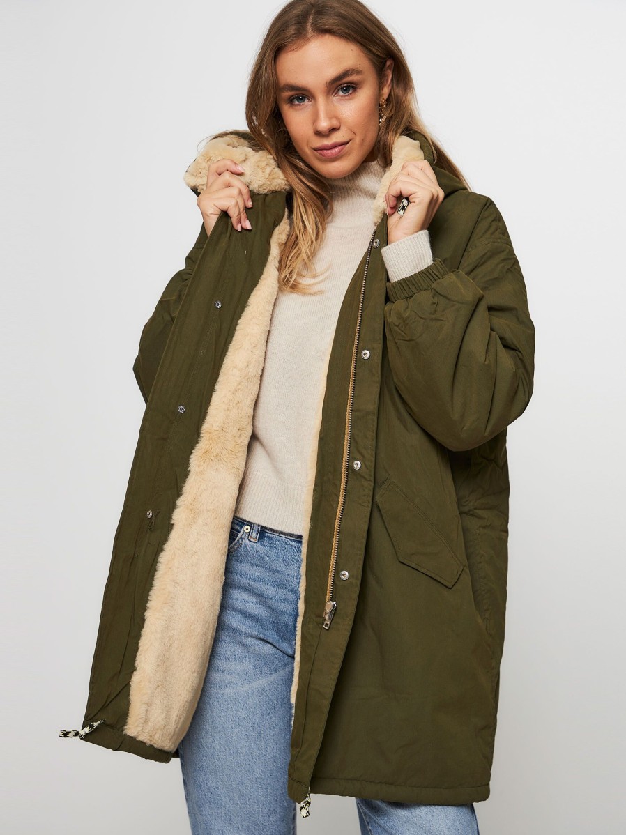 Women Bellerose Outerwear | Laos, Cotton Mix Parka Olive Green