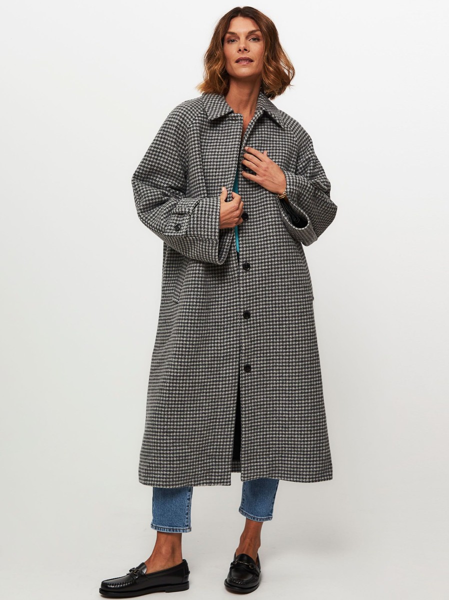 Women Samsoe Samsoe Outerwear | Alma, Wool Mix Coat With Pattern Grey