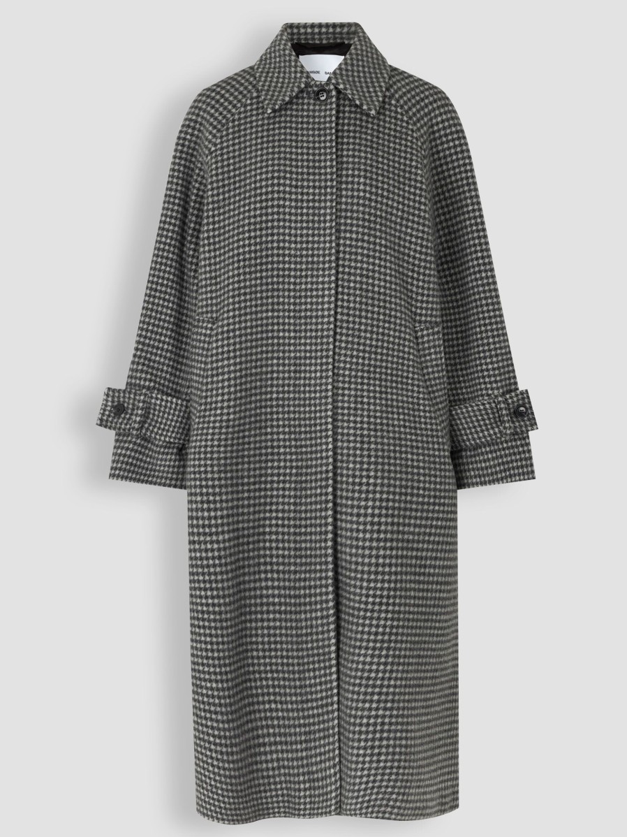 Women Samsoe Samsoe Outerwear | Alma, Wool Mix Coat With Pattern Grey