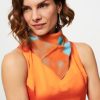 Women Samsoe Samsoe Scarves | Hailan, Silk Scarf With Print Orange