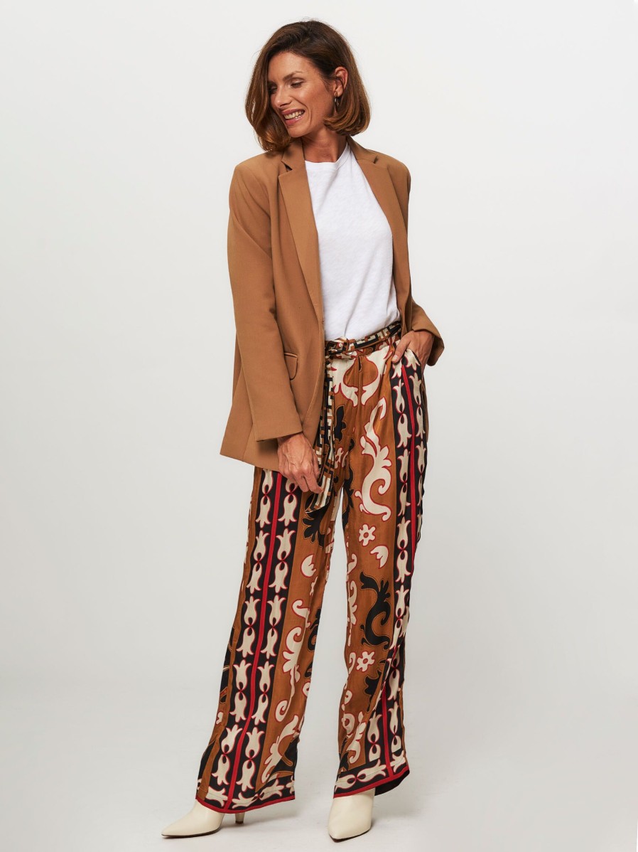 Women Summum Pants And Jumpsuits | Viscose Wide Leg Trousers With Print Camel