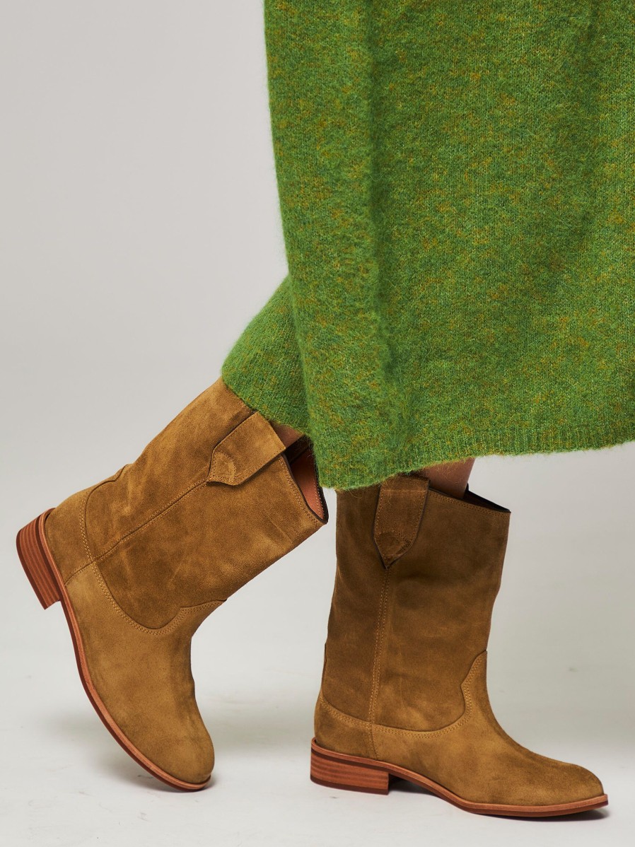 Women Anonymous Copenhagen Boots | Claudia, Suede Western Look Low Boots Khaki