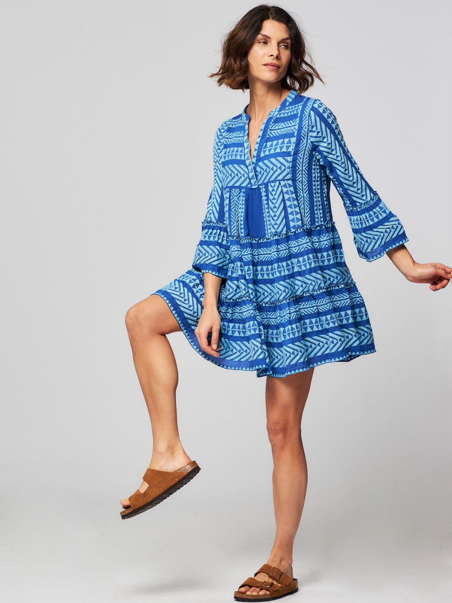 Women Devotion Dresses And Tunics | Ella, Cotton Dress With Pattern Cobalt