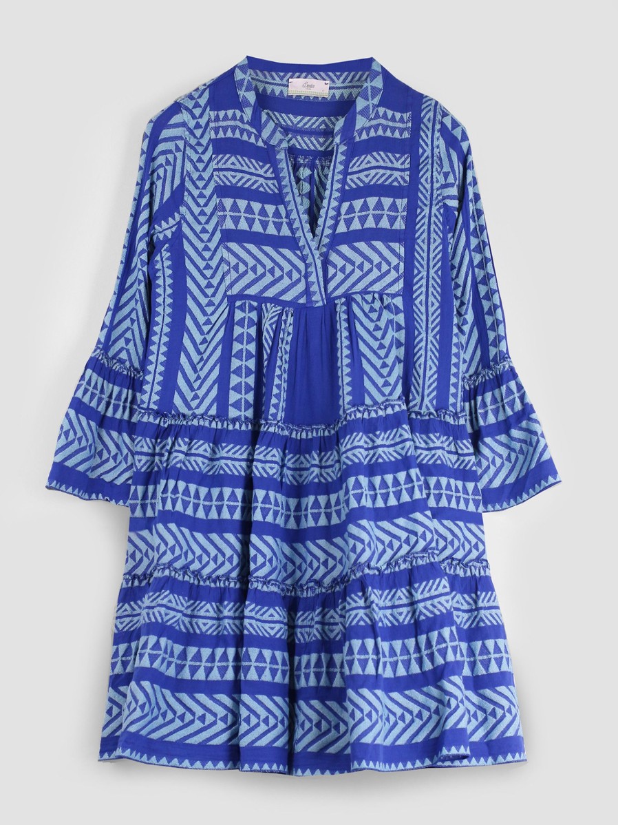 Women Devotion Dresses And Tunics | Ella, Cotton Dress With Pattern Cobalt