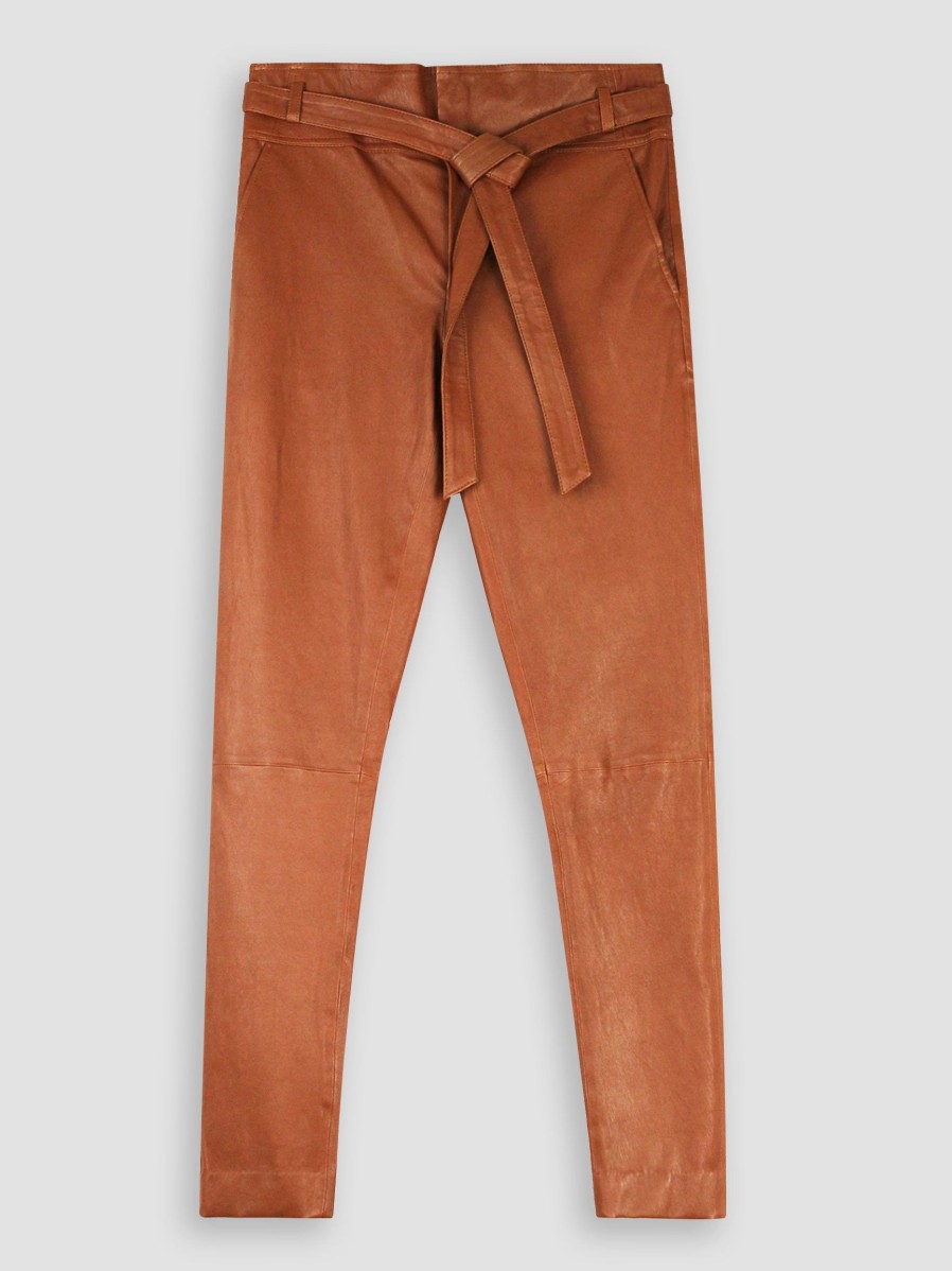 Women Dna Pants And Jumpsuits | Ann, Leather Paperbag Stretch Trousers Caramel