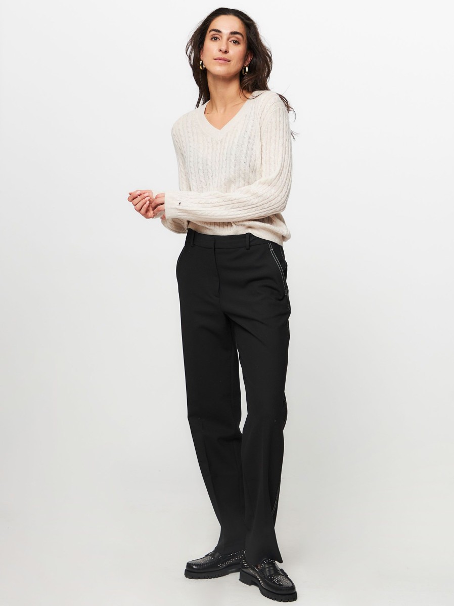 Women Tommy Hilfiger Pants And Jumpsuits | Viscose Mix Straight Fit Trousers Black