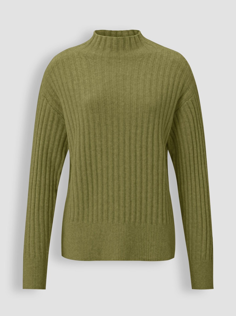 Women Yaya Sweaters And Cardigans | Cotton Mix Melange Rib Jumper Olive Green