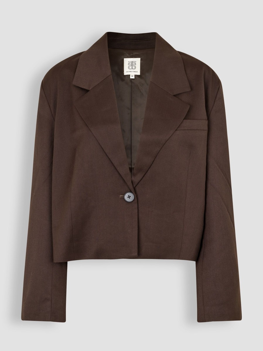 Women Second Female Blazers And Jackets | Kaleem, Viscose Mix Cropped Blazer Dark Brown