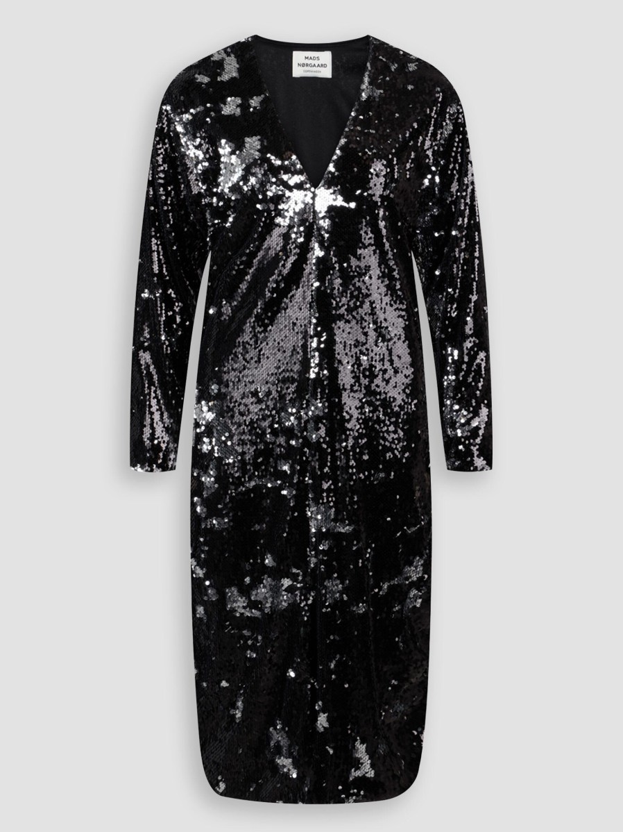 Women Mads Norgaard Dresses And Tunics | Phalia, Woven Dress With Sequins Black