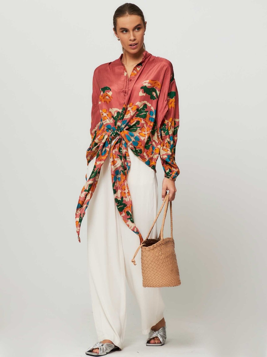 Women Mes Demoiselles Tops And Blouses | Wappa, Silk Blouse With Print Dusty Pink