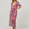 Women Freebird Dresses And Tunics | Malia, Woven Plisse Dress With Print Bright Pink