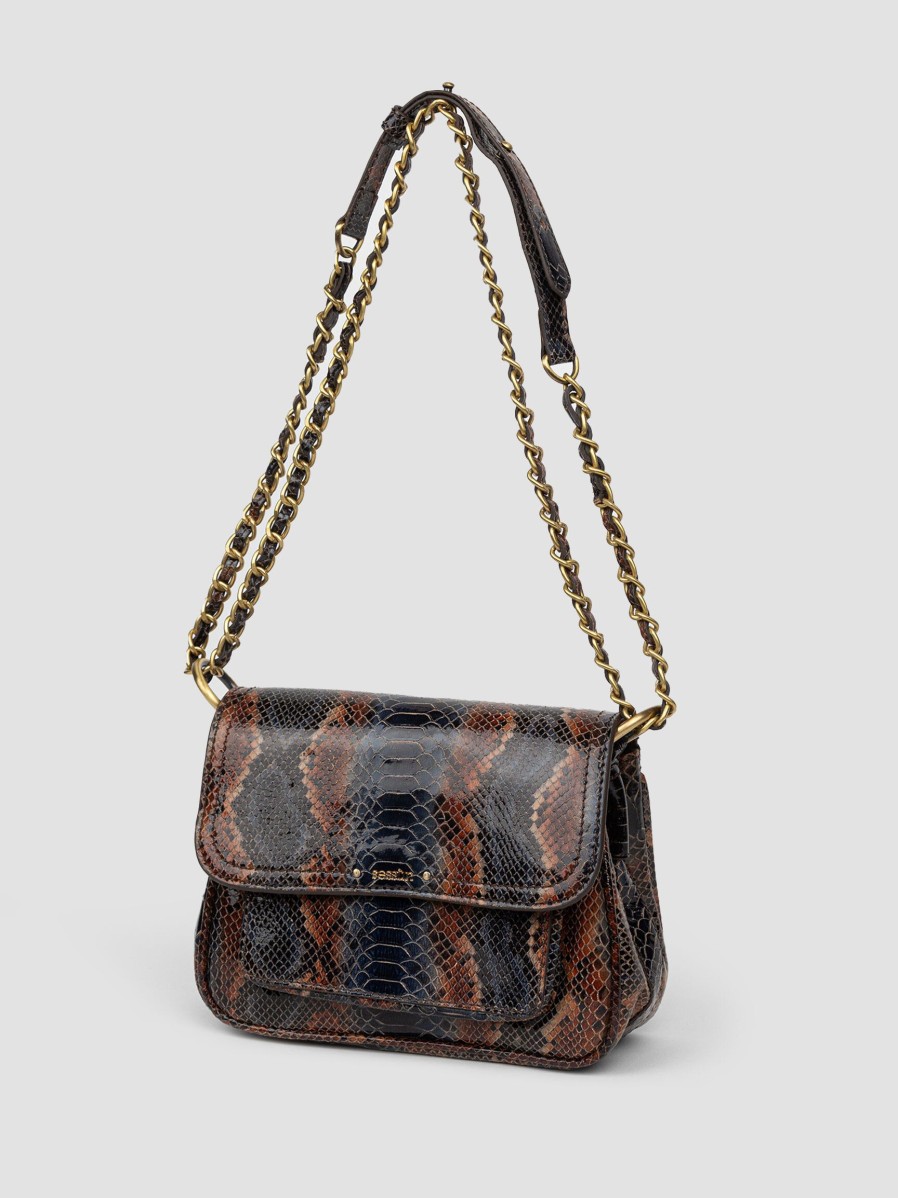 Women Sessun Bags | Niu Mimita, Leather Crossbody Bag With Pattern Dark Blue