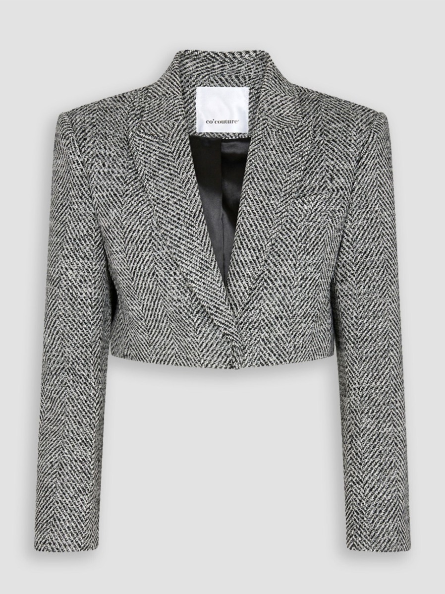 Women Co'Couture Blazers And Jackets | Ina, Wool Mix Cropped Blazer With Pattern Black