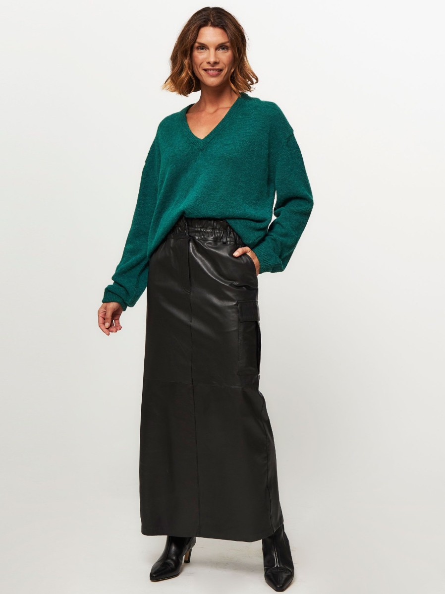 Women Alter Ego Skirts | Mandy, Leather A-Line Cargo Skirt Black