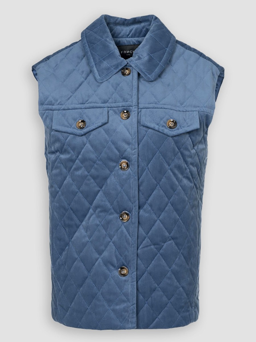 Women Frnch Outerwear | Sophie, Woven Velvet Bodywarmer Blue