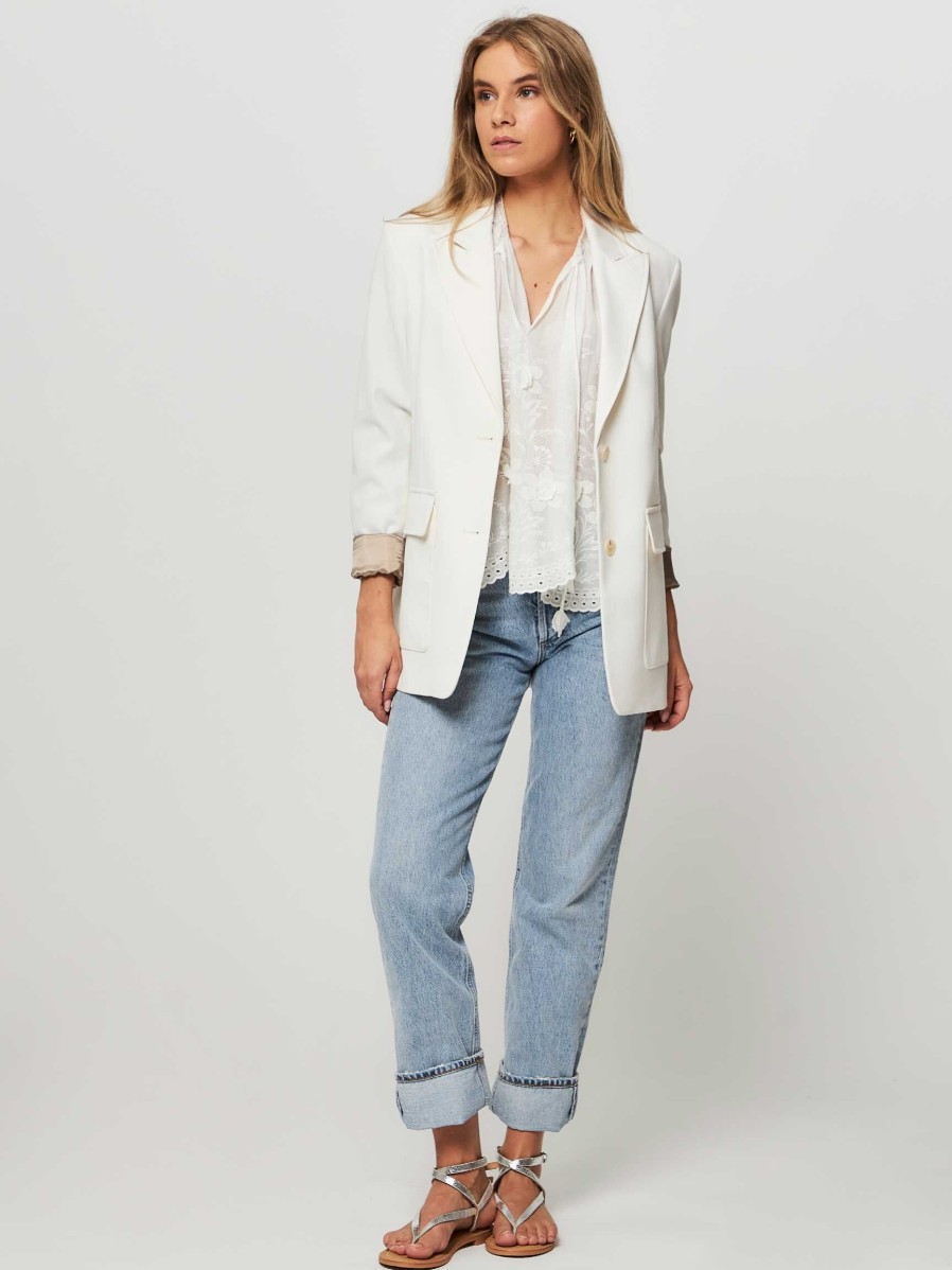 Women Closed Blazers And Jackets | Wool Mix Oversized Blazer Ecru