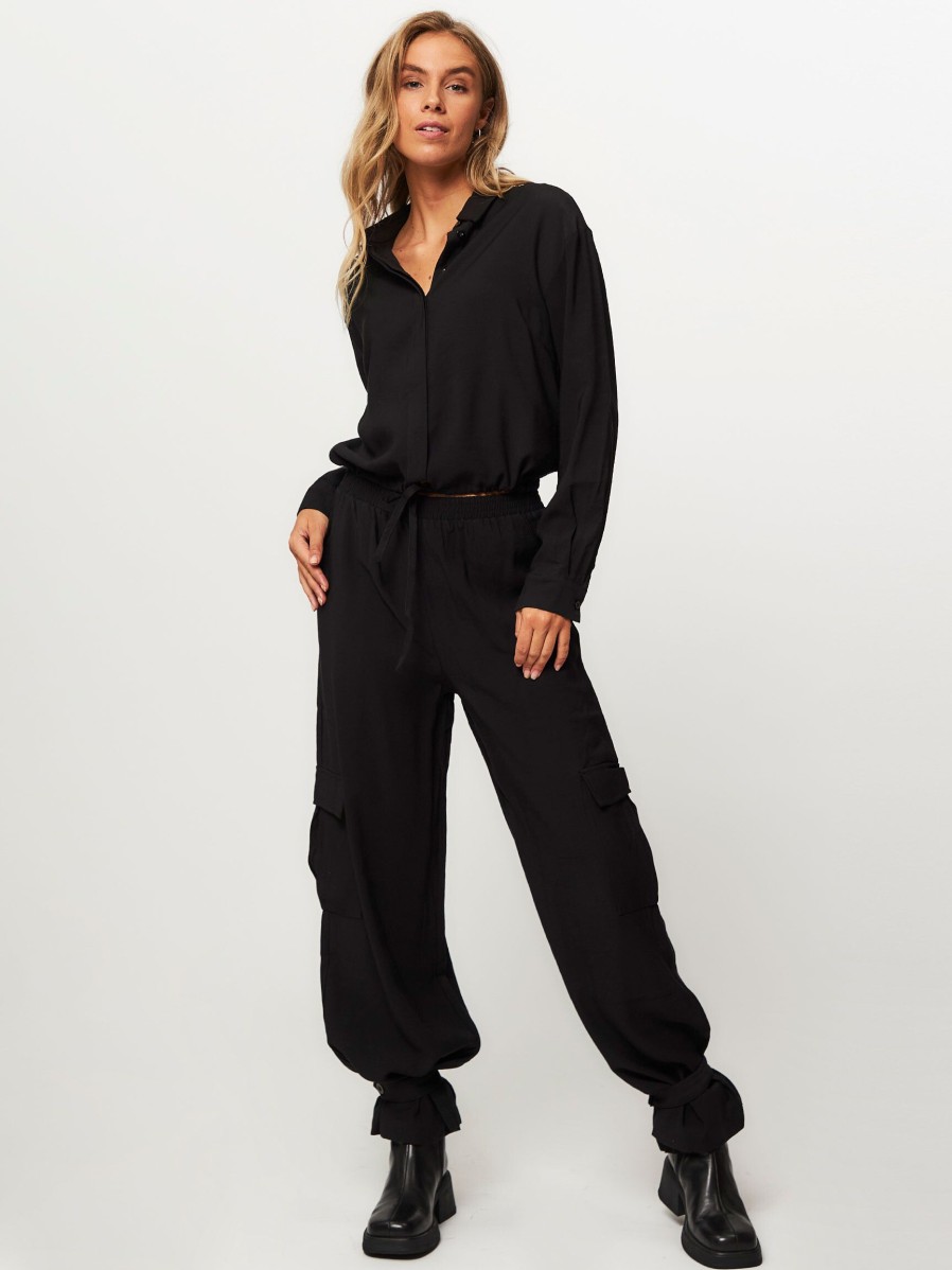 Women Lollys Laundry Pants And Jumpsuits | Baja, Rayon Mix Cargo Trousers Black