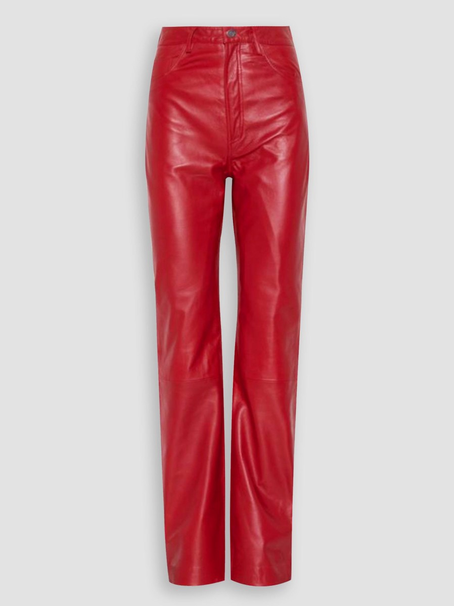 Women Remain Birger Christensen Pants And Jumpsuits | Leather Straight Fit Trousers Red