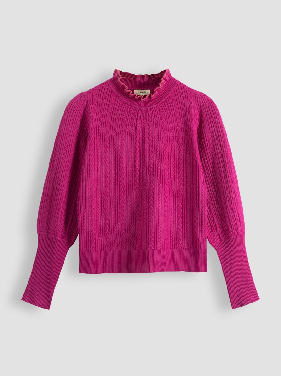 Women Suncoo Sweaters And Cardigans | Pablijo, Viscose Mix Jumper With Cable Pattern Bright Pink