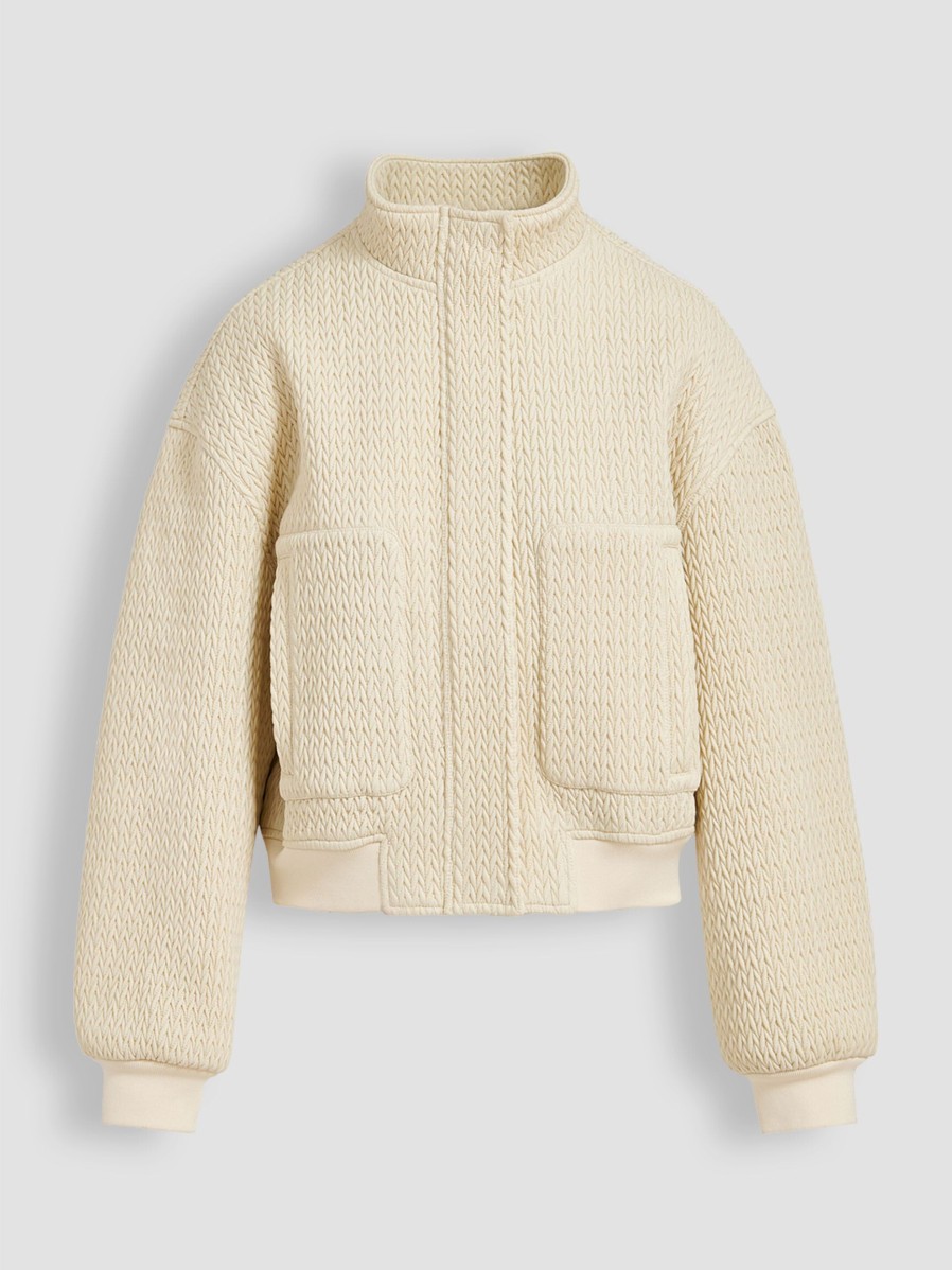 Women Essentiel Antwerp Outerwear | Easygoing, Woven Bomberjacket With Structure Cream