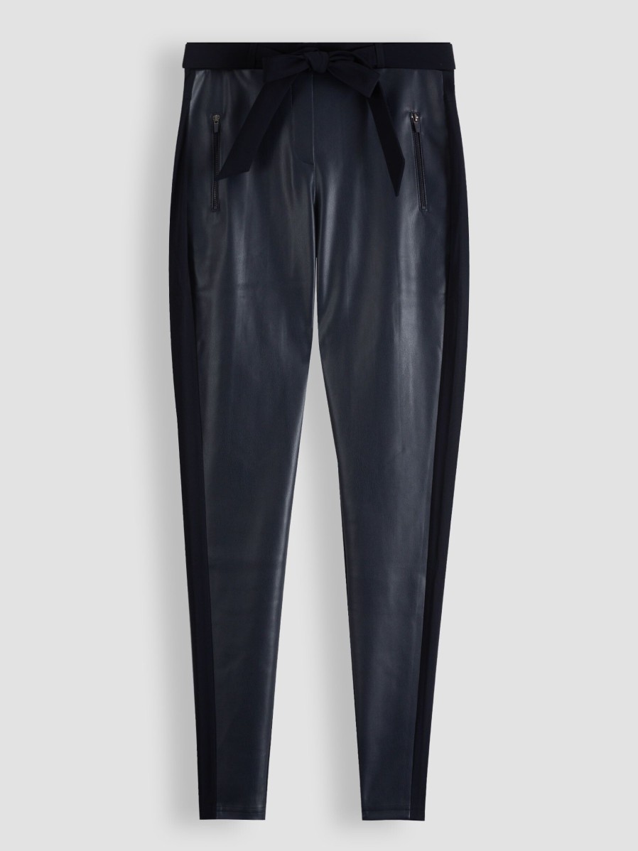 Women Studio Anneloes Pants And Jumpsuits | Margot, Heavy Travel Jersey Leatherlook Trousers Dark Blue