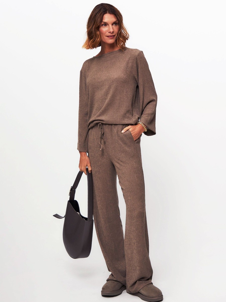 Women Club L’avenir Pants And Jumpsuits | Aava, Woven Plisse Trousers Taupe