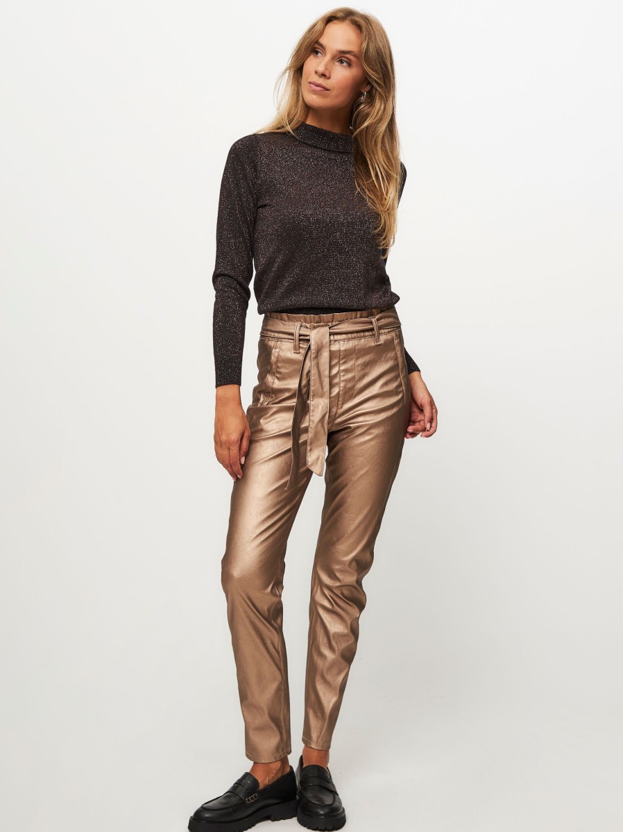 Women Knit-ted Pants And Jumpsuits | Francis, Leatherlook Metallic Paperbag Trousers Bronze