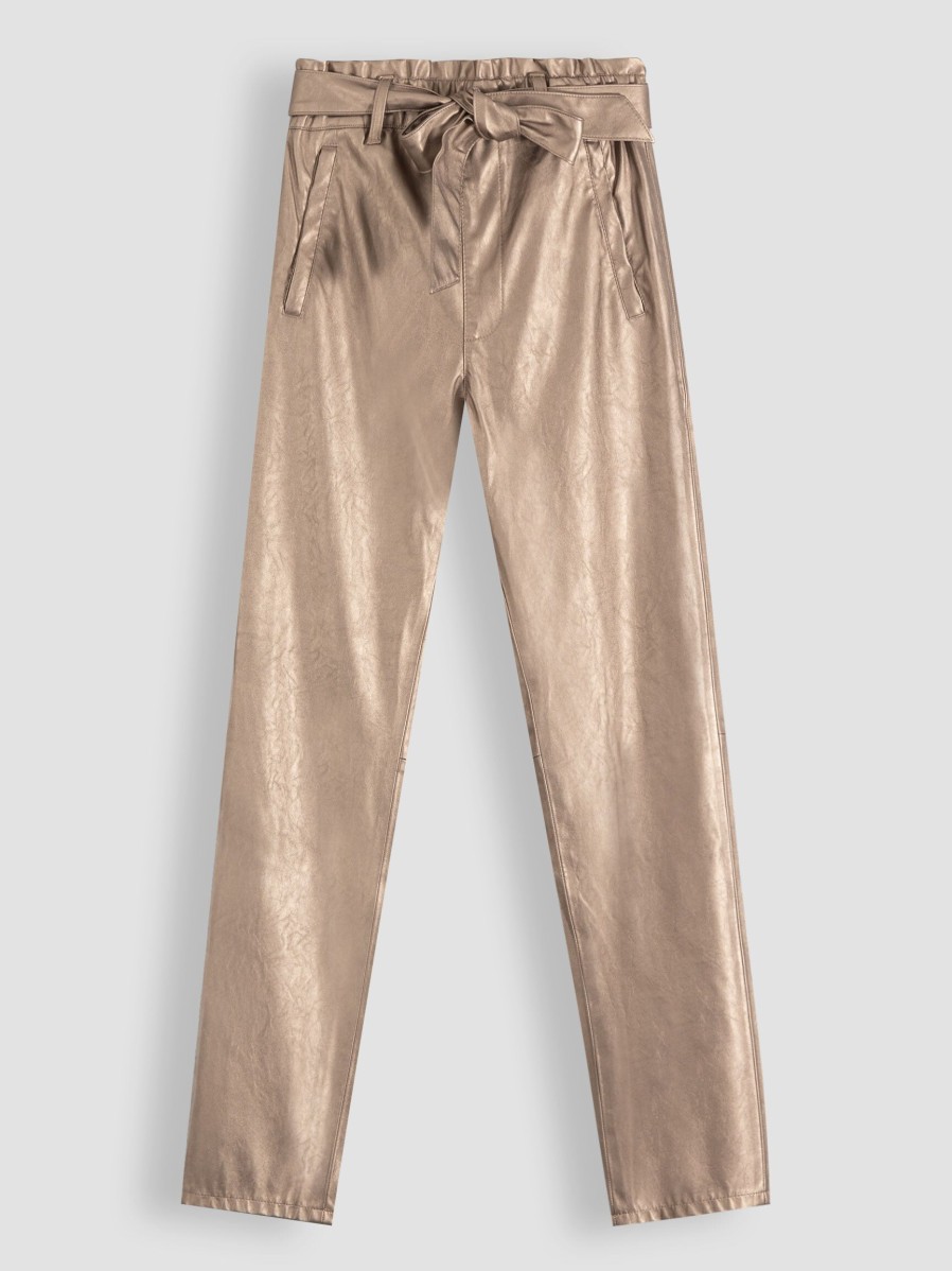 Women Knit-ted Pants And Jumpsuits | Francis, Leatherlook Metallic Paperbag Trousers Bronze