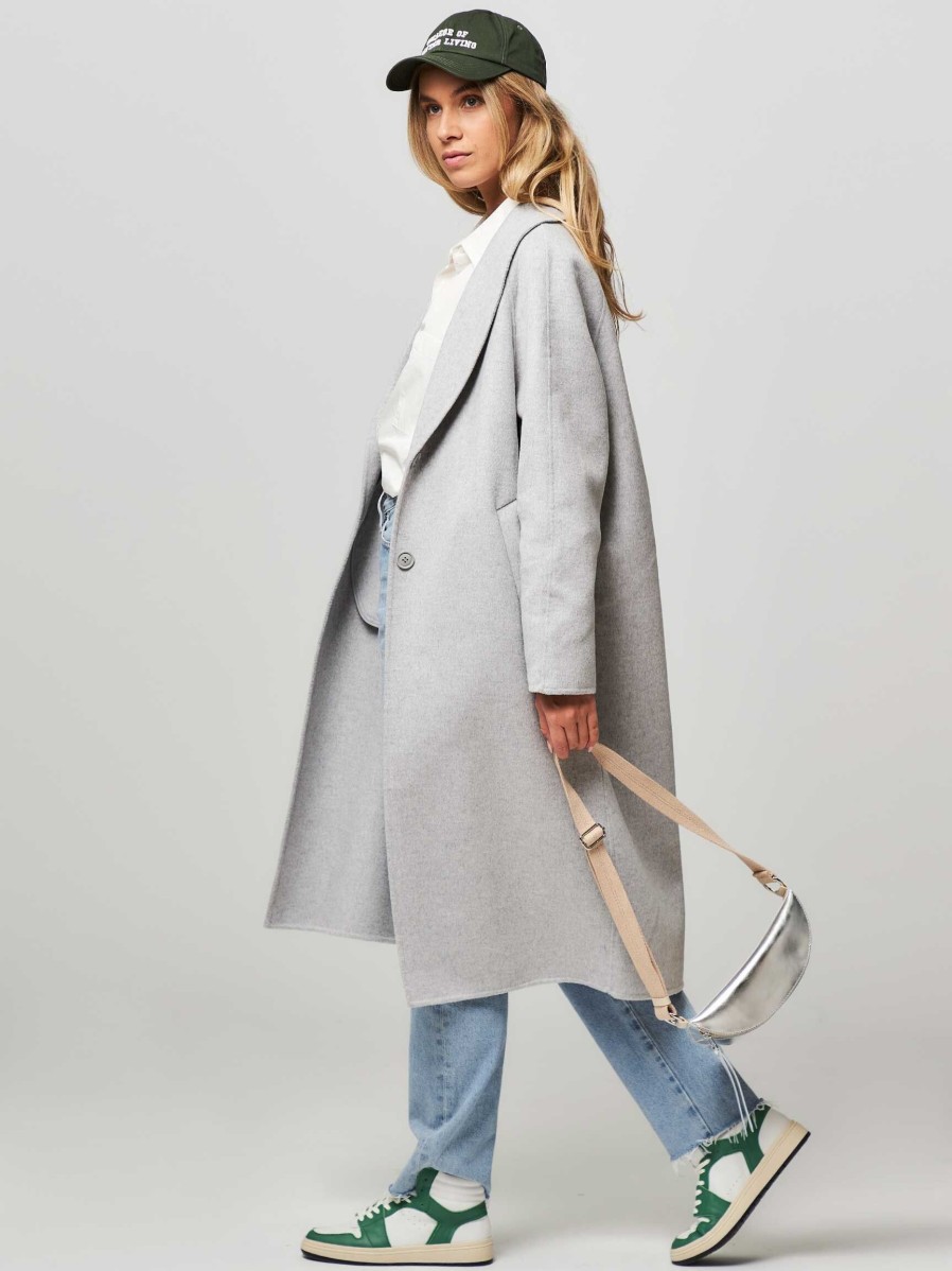 Women American Vintage Outerwear | Dadoulove, Wool Mix Melange Coat Light Grey