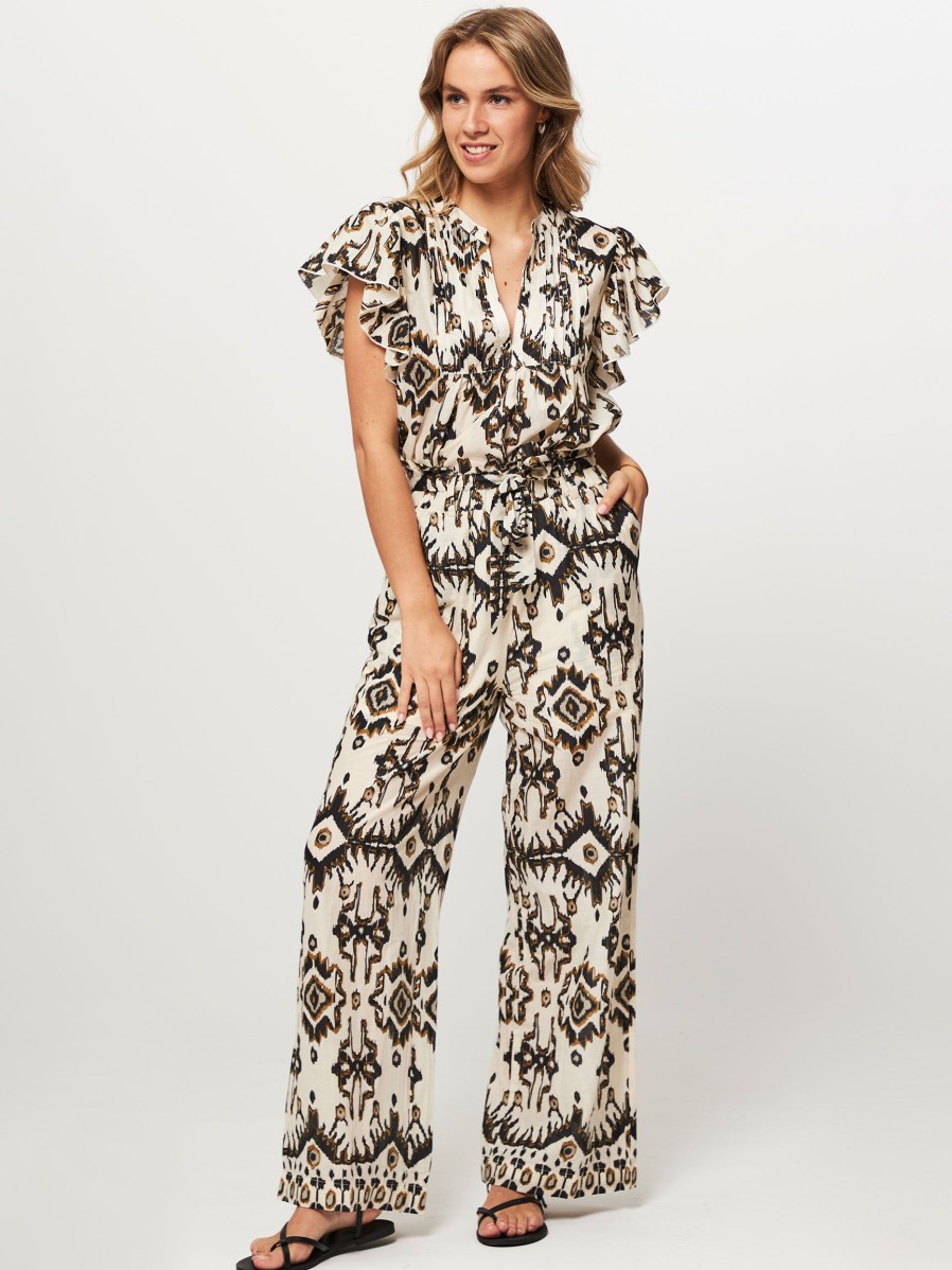 Women Lollys Laundry Pants And Jumpsuits | Vicky, Cotton Trousers With Print Ecru