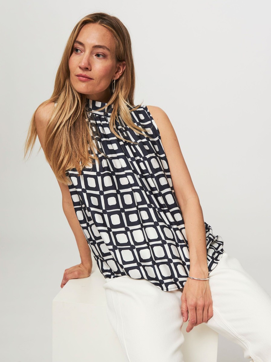 Women Studio Anneloes Tops And Blouses | Iza, Viscose Top With Print Dark Blue