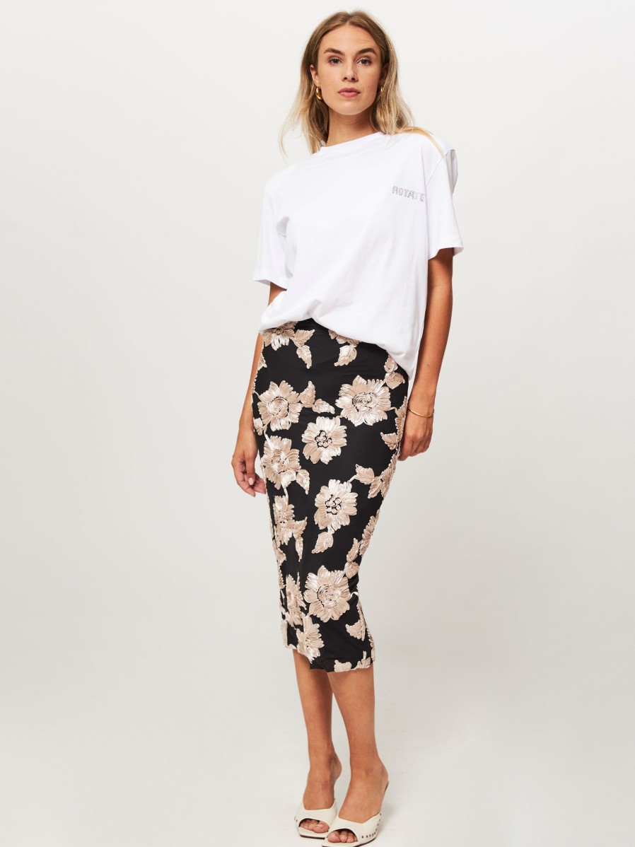 Women Rotate Birger Christensen Skirts | Tasha, Mesh Skirt With Pattern Black