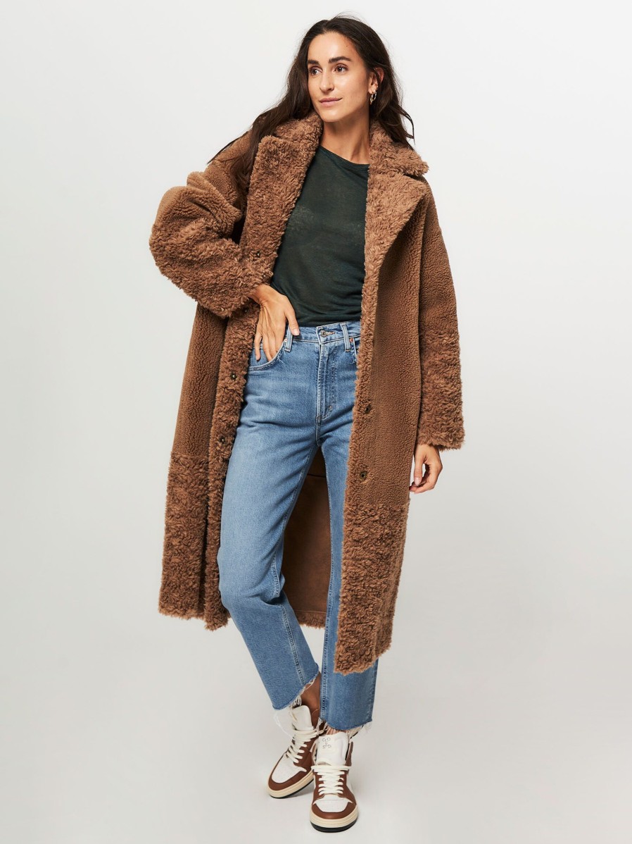 Women Studio AR Outerwear | Floor, Wool Mix Reversible Teddy Coat Camel