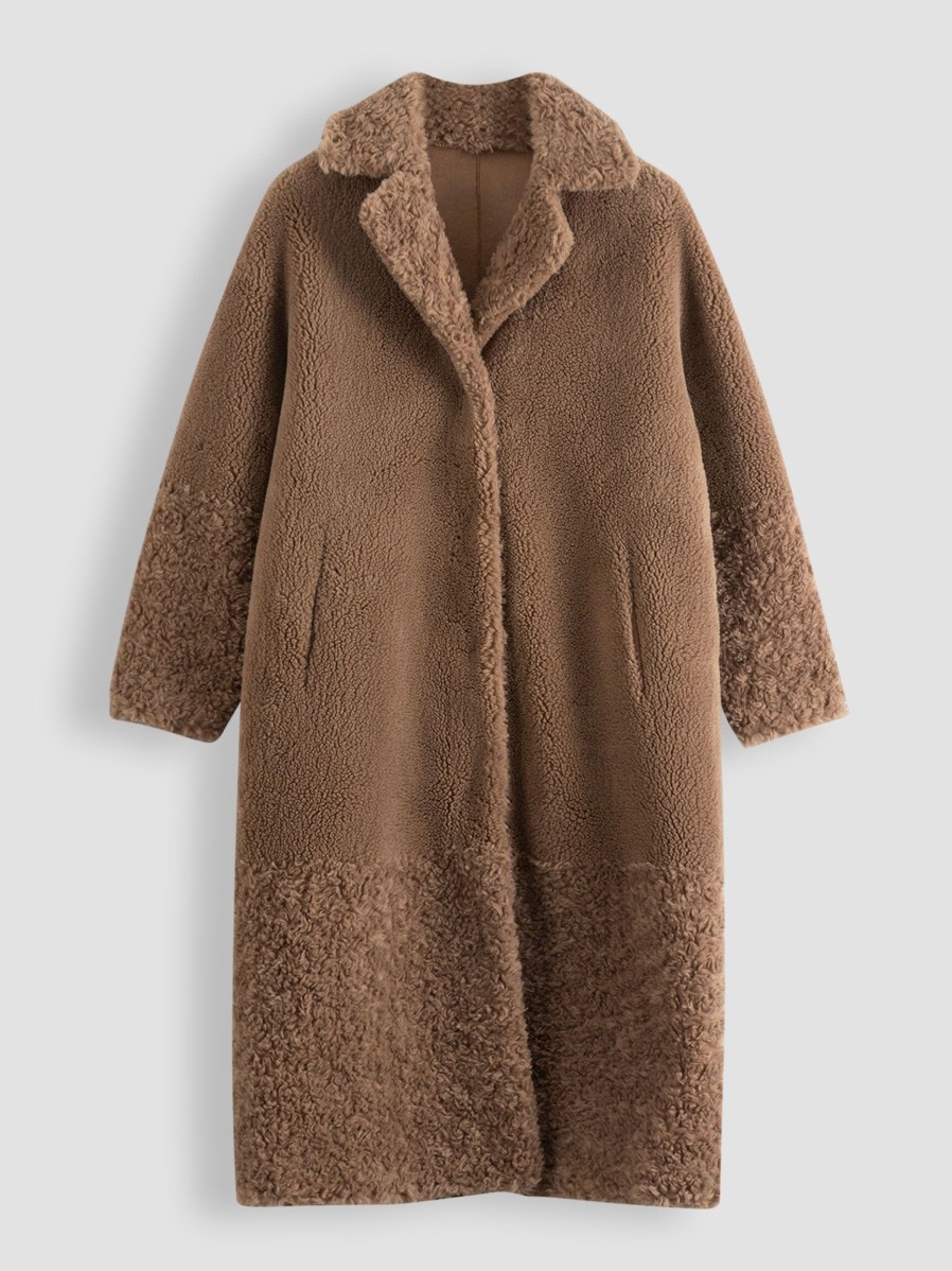 Women Studio AR Outerwear | Floor, Wool Mix Reversible Teddy Coat Camel