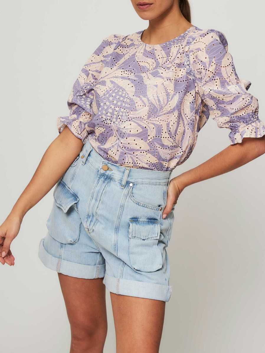 Women Fabienne Chapot Tops And Blouses | Sarah, Cotton Top With Print Lavender