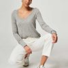 Women American Vintage Tops And Blouses | Jacksonville, Cotton/Viscose Mix Slub Longsleeve Grey