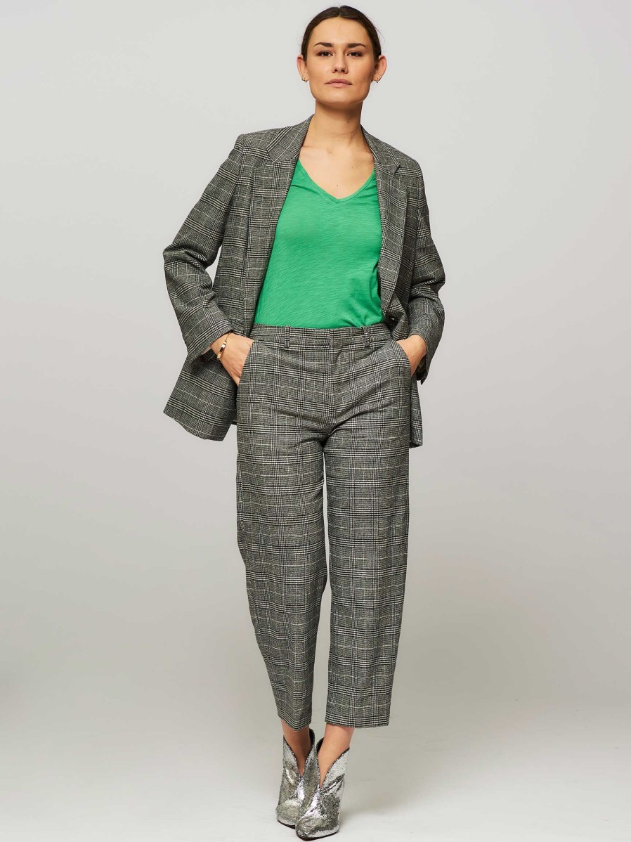 Women Drykorn Pants And Jumpsuits | Serious, Wool Mix Trousers With Pattern Grey