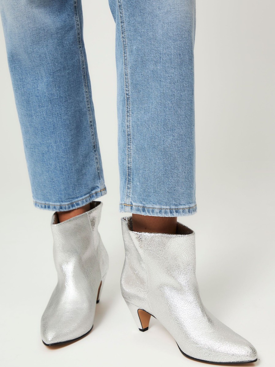 Women Anonymous Copenhagen Boots | Hilly, Leather Metallic Craquele Ankle Boots Silver Colour