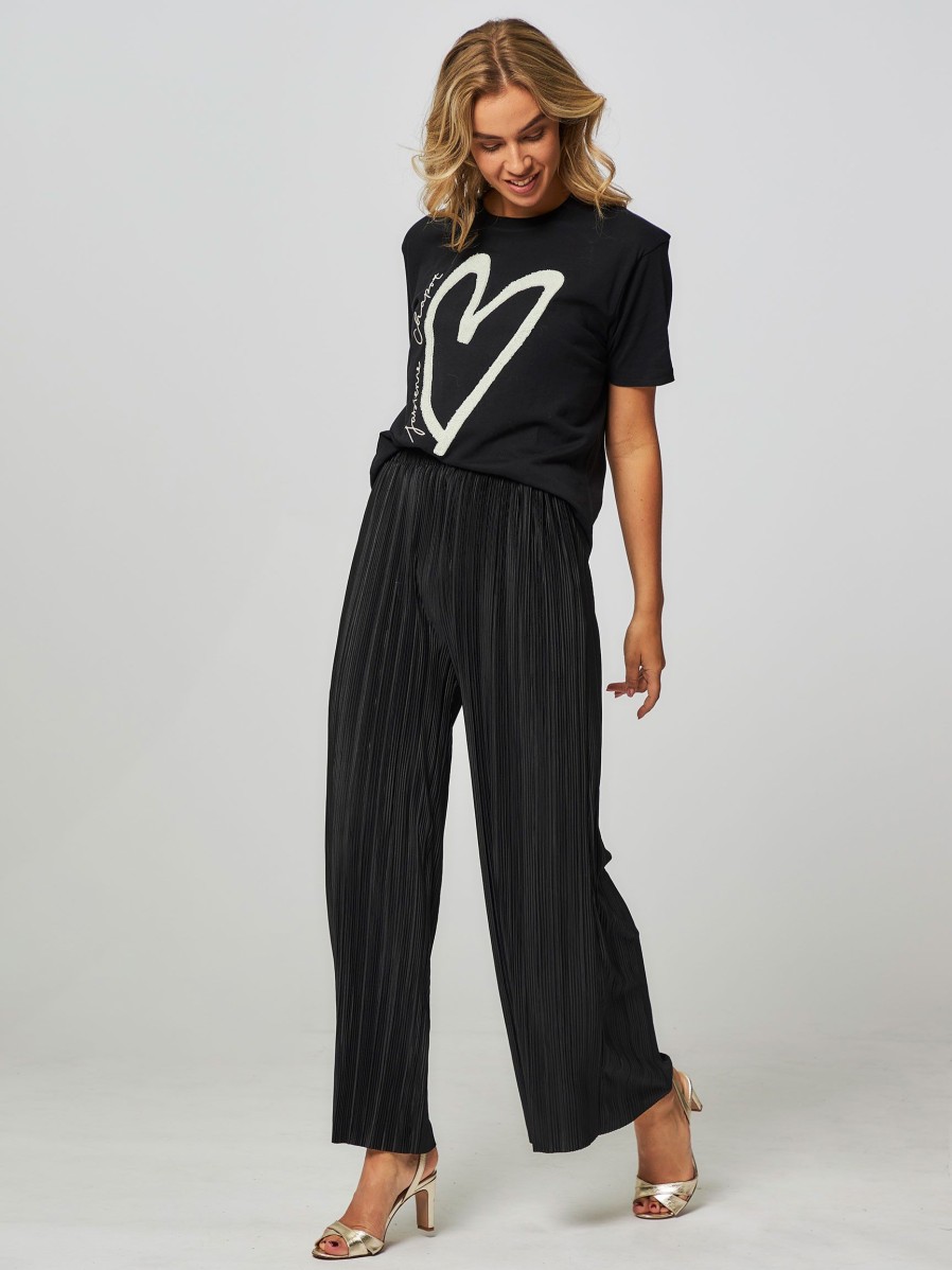 Women Samsoe Samsoe Pants And Jumpsuits | Uma, Elastic Plisse Trousers Black