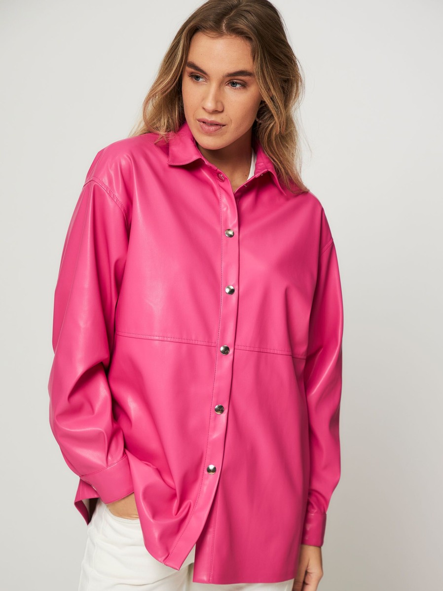 Women Semicouture Tops And Blouses | Leather Look Oversized Blouse Pink