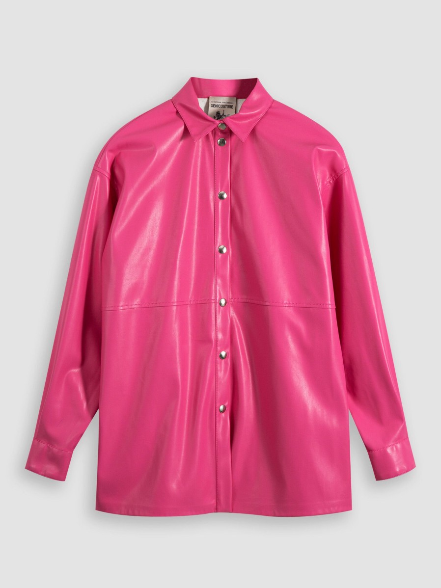 Women Semicouture Tops And Blouses | Leather Look Oversized Blouse Pink