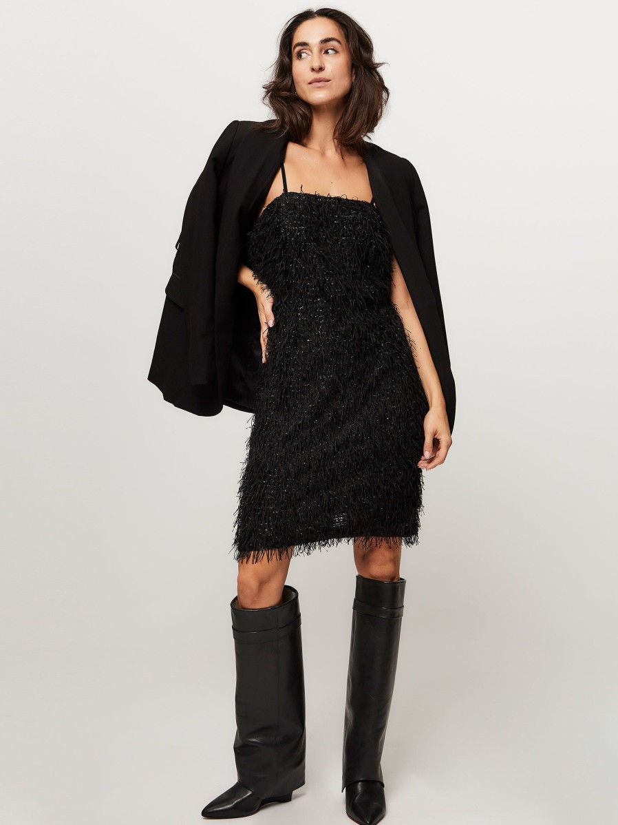 Women Co'Couture Dresses And Tunics | Gonzo, Woven Strapless Fringed Dress Black