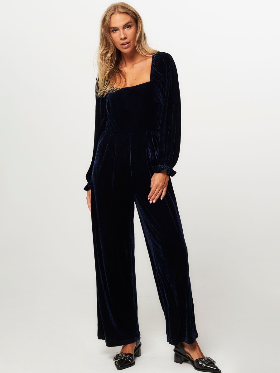 Women Frnch Pants And Jumpsuits | July, Woven Velvet Jumpsuit Dark Blue