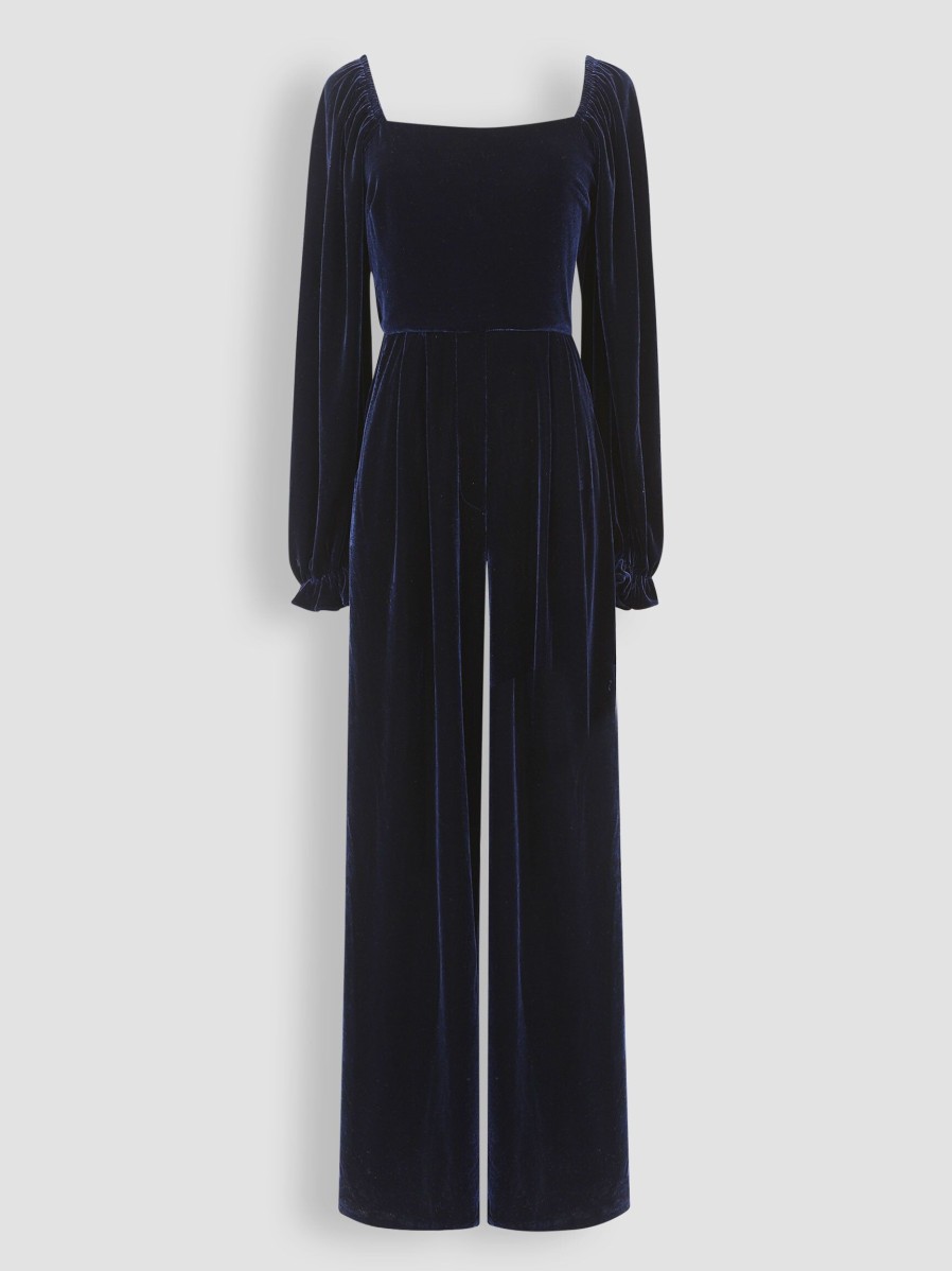 Women Frnch Pants And Jumpsuits | July, Woven Velvet Jumpsuit Dark Blue