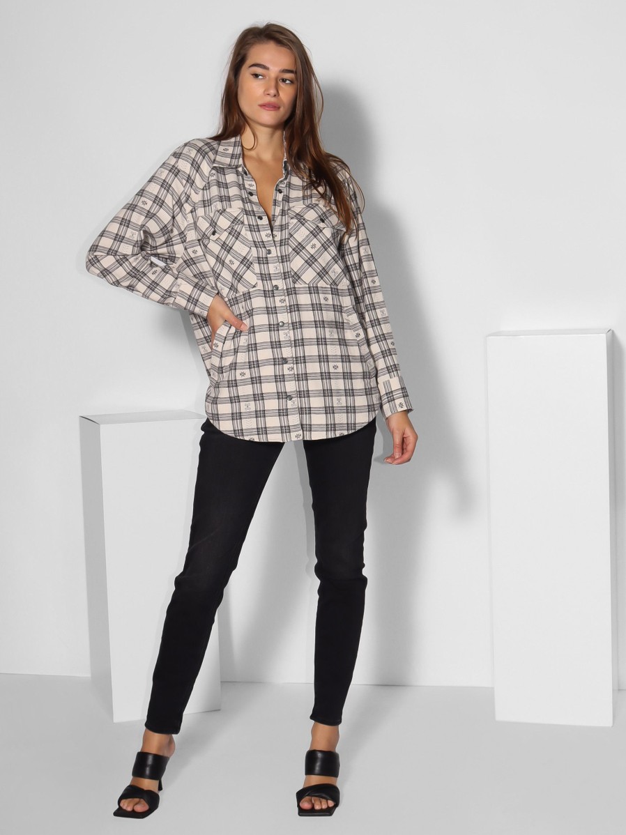 Women Xirena Tops And Blouses | Sierra, Cotton Blouse With Checkerd Pattern Grey