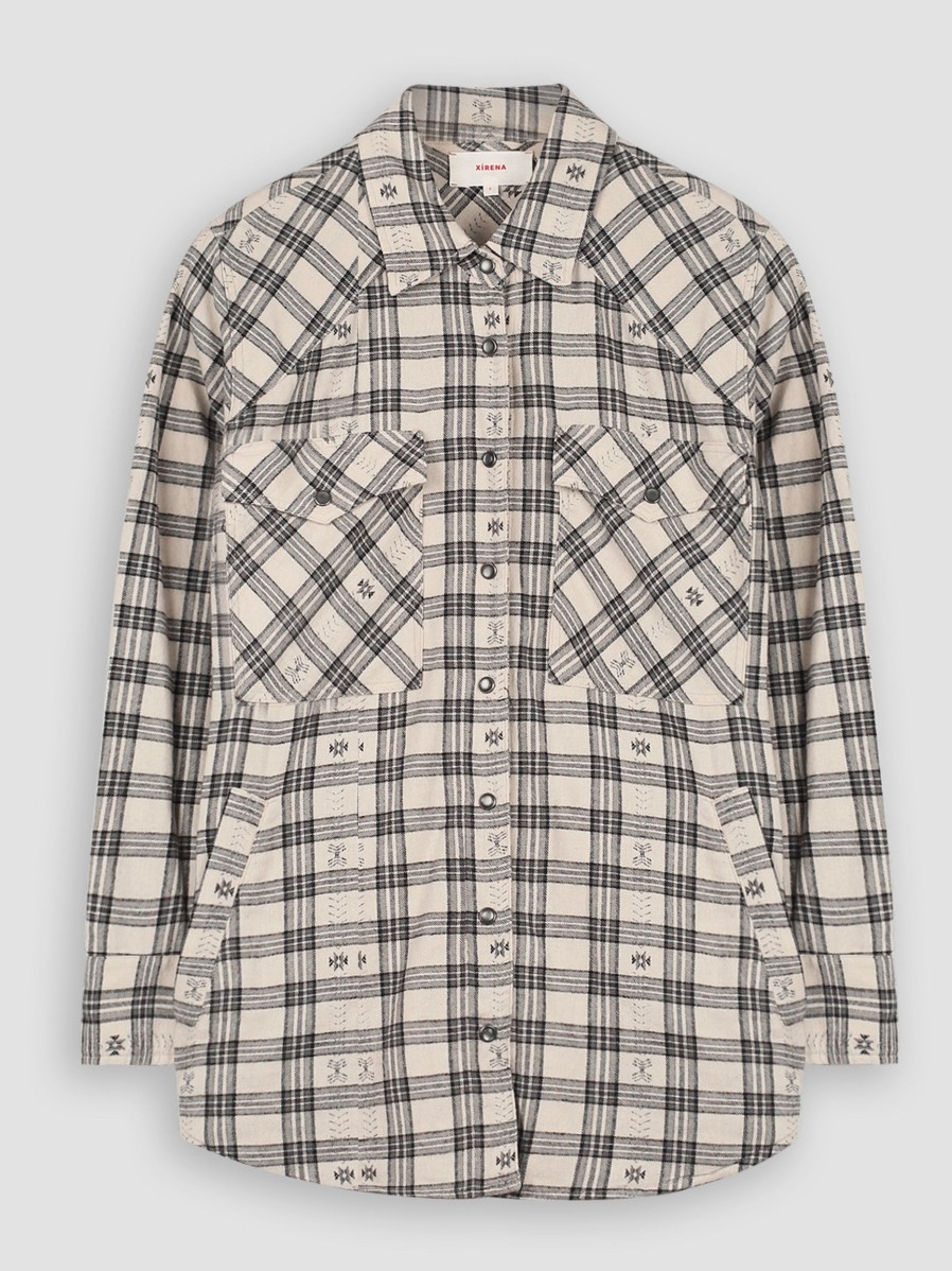 Women Xirena Tops And Blouses | Sierra, Cotton Blouse With Checkerd Pattern Grey