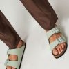 Women Birkenstock Flip Flops | Arizona, Nubuck Big Buckle Flip Flops Light Green