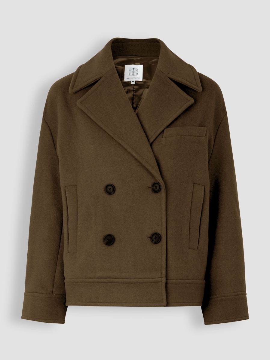 Women Second Female Outerwear | Sogano, Wool Mix Coat Brown