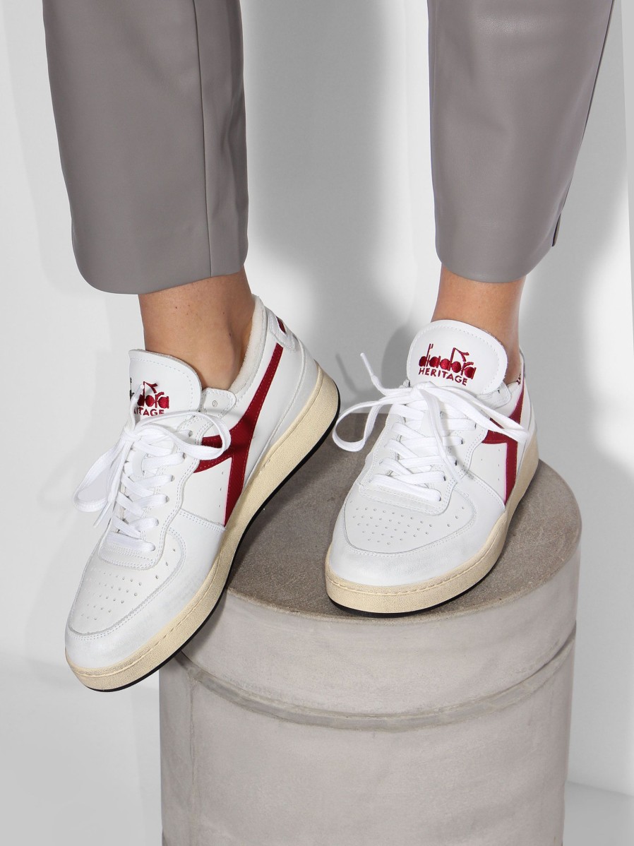 Women Diadora Sneakers | Mi Basket Row Cut, Leather Sneakers Dark Red