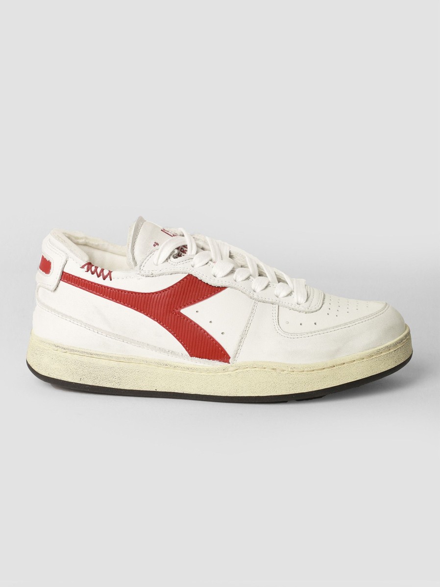 Women Diadora Sneakers | Mi Basket Row Cut, Leather Sneakers Dark Red